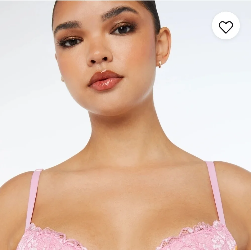 NIP Lace'd Up Padded Low Balconette Bra Lilac Pink Make Me Blush Two Tone Lace